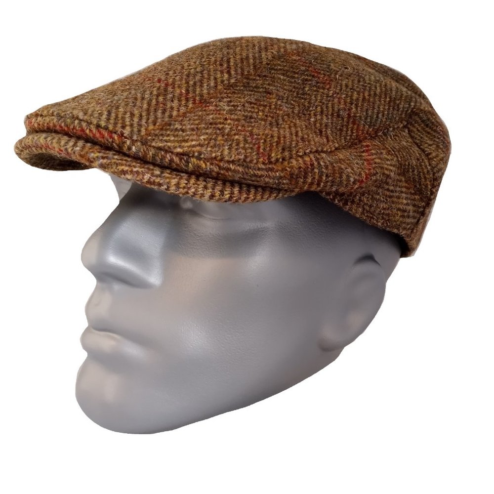 Hartside HS14 Scottish Highland Harris Tweed® Flat Cap Olive-Gold - CHOOSE SIZE - Picture 4 of 12